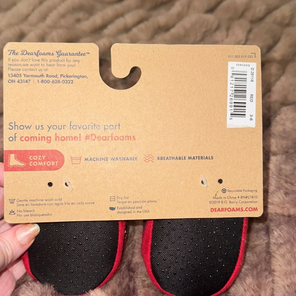 Dearfoams Red Plaid Baby Bear Slippers